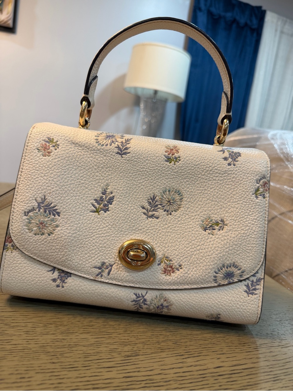 Coach Cream Floral Top-Handle Satchel with Gold Turn-Lock